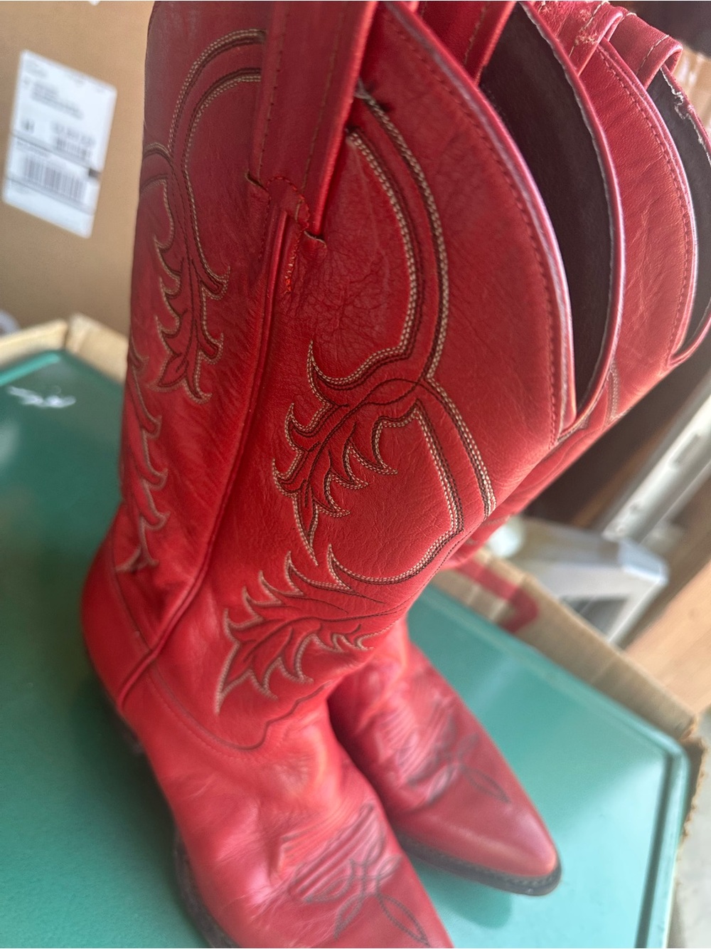 Tony Lama Red Embroidered Western Boots - Picture 3 of 9